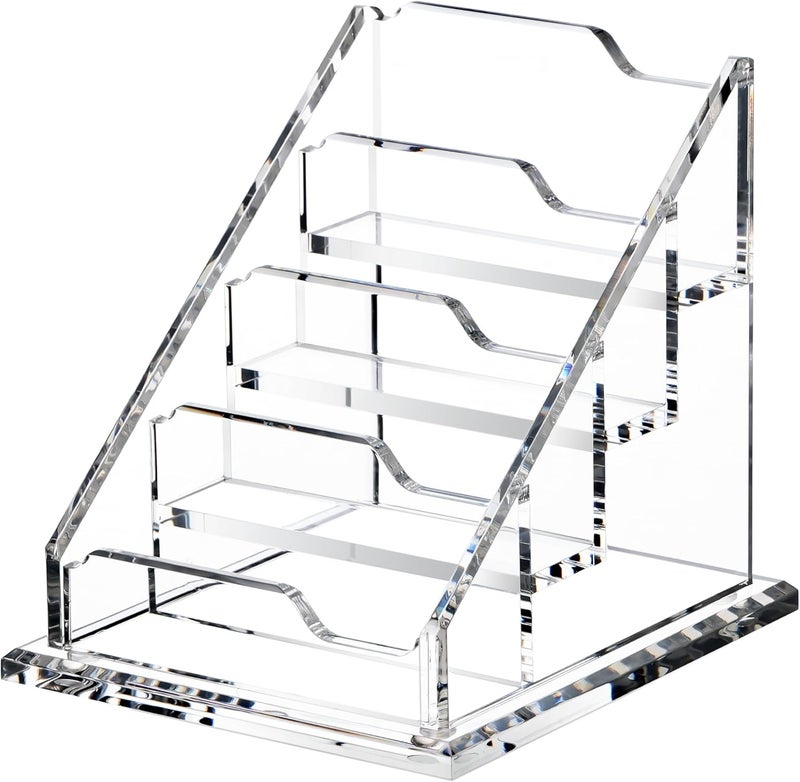 HeZone Acrylic Card Holder Clear Horizontal Business Card Organizer Stand for Desk 4 Slots 4 Tier Business Cards Stand for Women and Men,Office Desk Accessories,Organize 200 Cards-1 Pack(4Slots-H) - Image 2